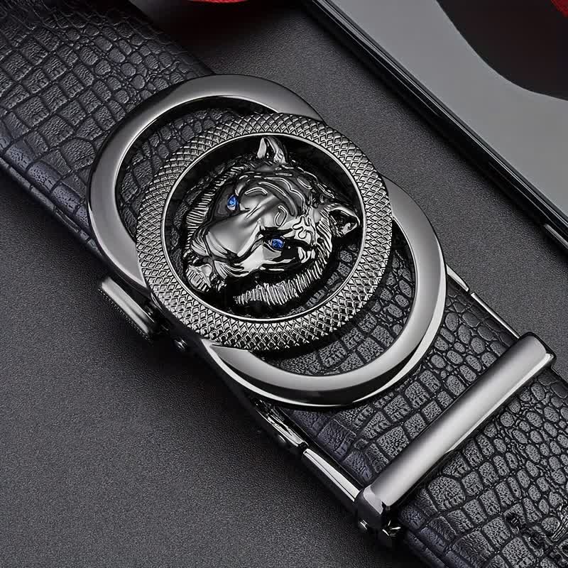 Men's Snake Pattern Leopard Head Buckle Leather Belt - Image 4