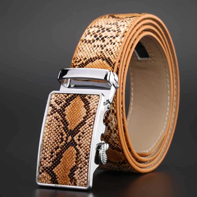 Men's Snakeskin Pattern Automatic Buckle Leather Belt - Image 2