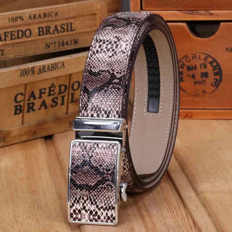 Men's Snakeskin Pattern Automatic Buckle Leather Belt - Image 4