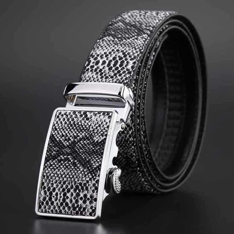 Men's Snakeskin Pattern Automatic Buckle Leather Belt - Image 6