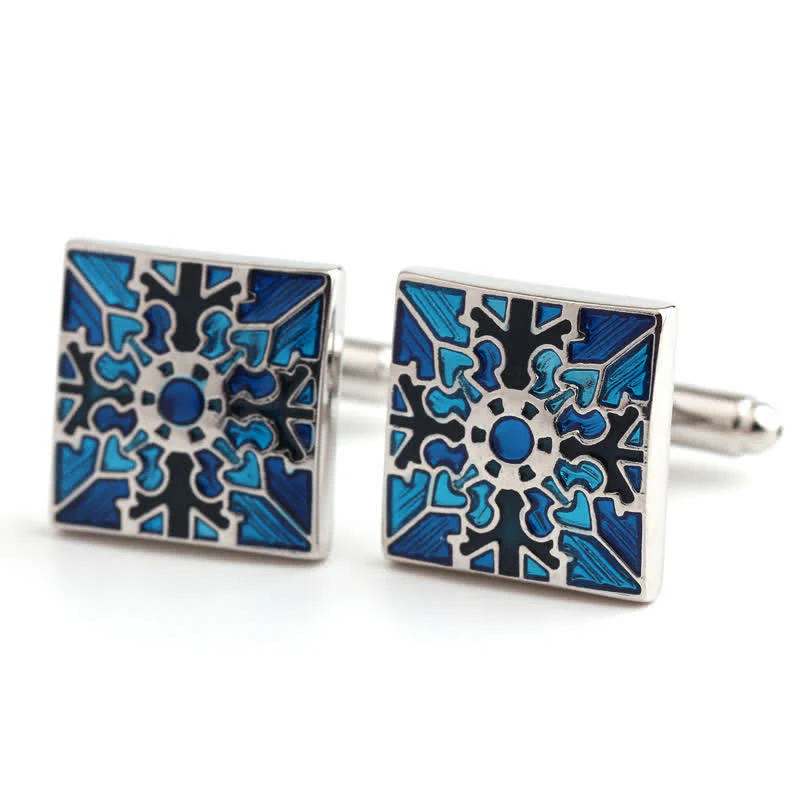 Men's Snowflake Pattern Enamel Square Cufflinks - Image 5