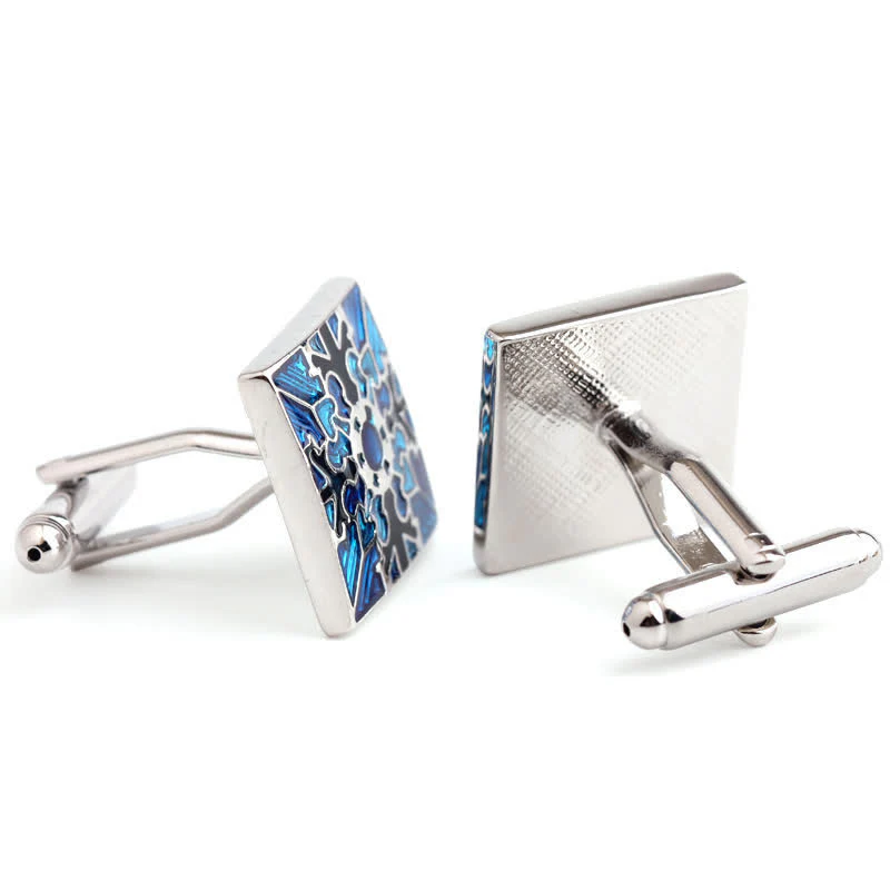 Men's Snowflake Pattern Enamel Square Cufflinks - Image 6