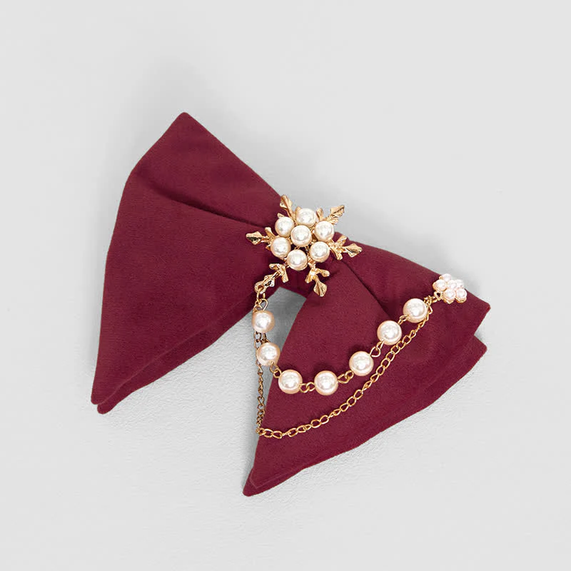 Men's Snowflake Pearl Chain Velvet Bow Tie Pocket Square - Image 14