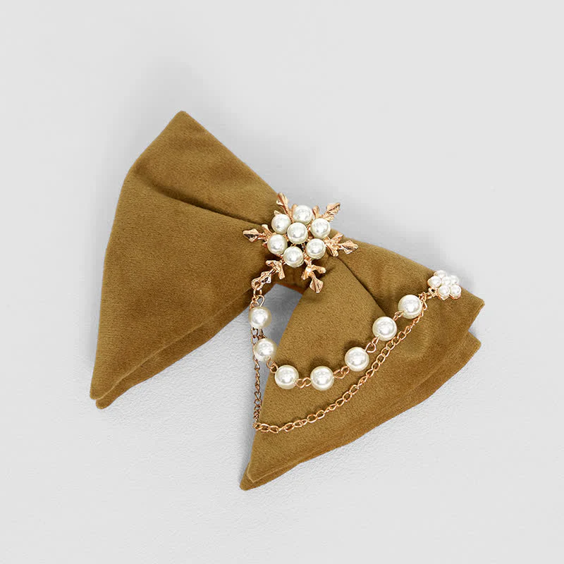 Men's Snowflake Pearl Chain Velvet Bow Tie Pocket Square - Image 16