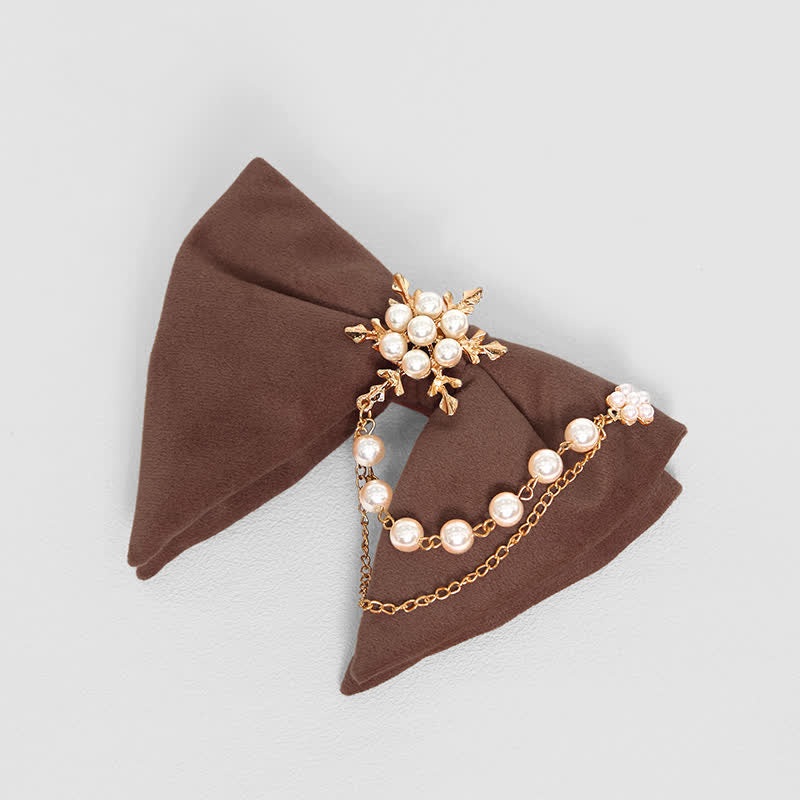 Men's Snowflake Pearl Chain Velvet Bow Tie Pocket Square - Image 8