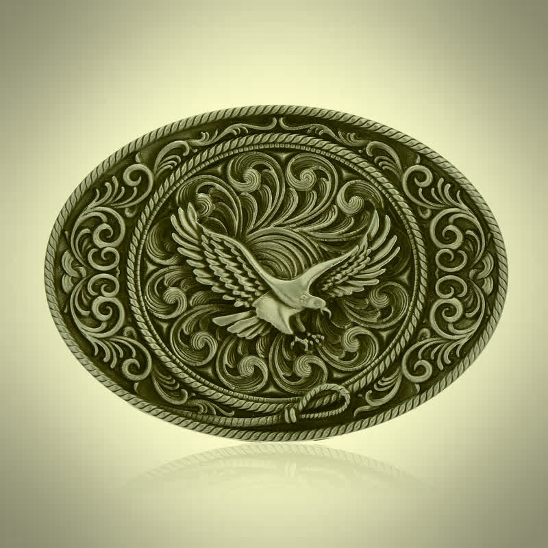 Men's DIY Soaring Eagle Engraved Floral Buckle Leather Belt - Image 4