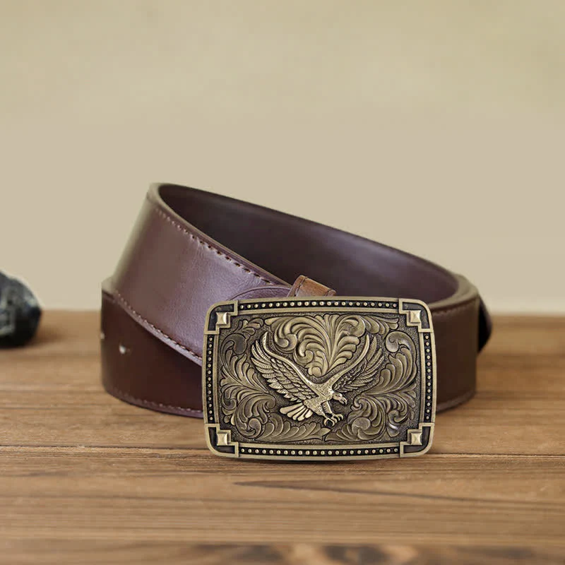 Men's DIY Soaring Eagle In Dreamy Sky Buckle Leather Belt - Image 12