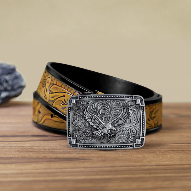 Men's DIY Soaring Eagle In Dreamy Sky Buckle Leather Belt - Image 22
