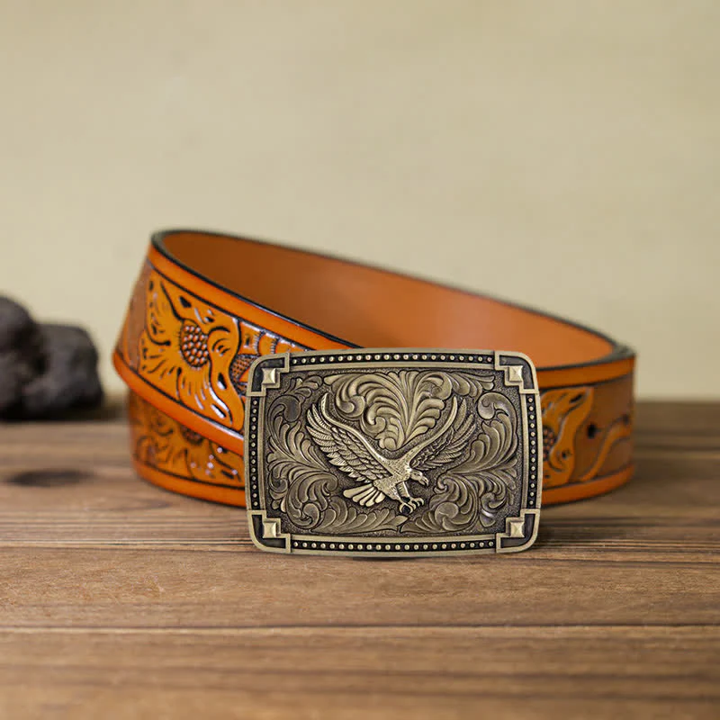 Men's DIY Soaring Eagle In Dreamy Sky Buckle Leather Belt - Image 24
