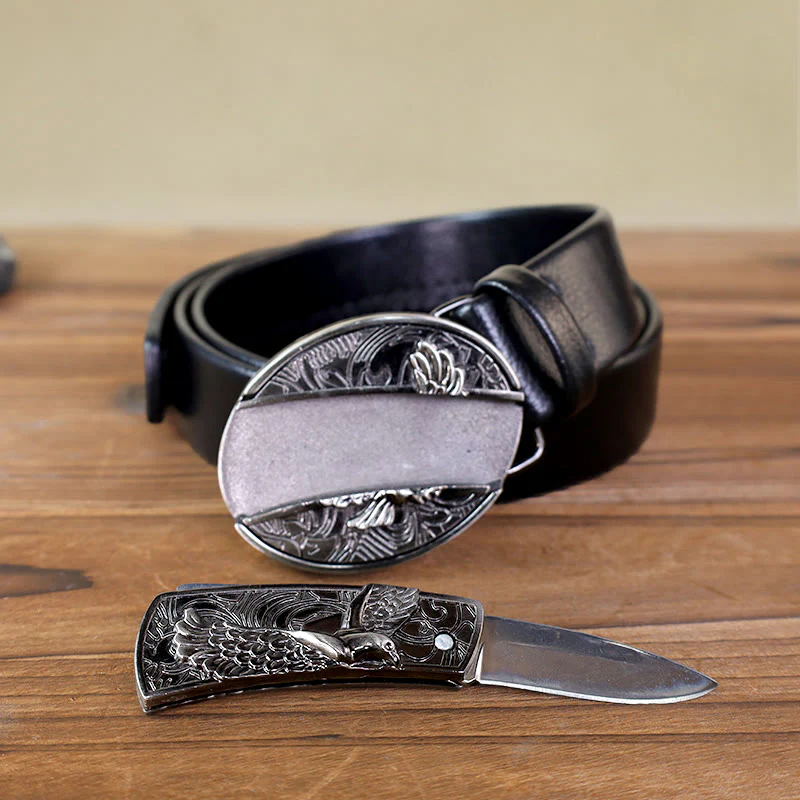 Men's Soaring Eagle Leather Belt With Folding Knife - Image 8