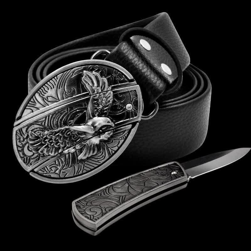 Men's Soaring Eagle Leather Belt With Folding Knife - Image 9