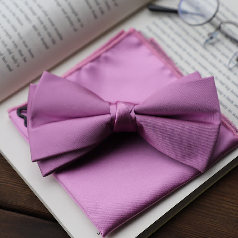 Men's Solid Color Double Layered Handkerchief Bow Tie - Image 10