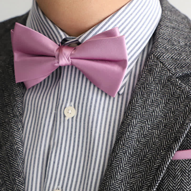 Men's Solid Color Double Layered Handkerchief Bow Tie - Image 11