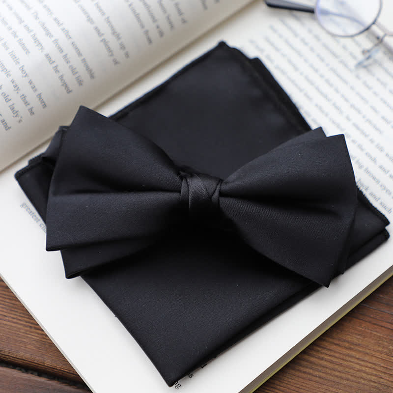 Men's Solid Color Double Layered Handkerchief Bow Tie - Image 13