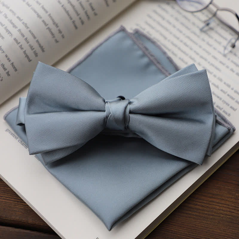 Men's Solid Color Double Layered Handkerchief Bow Tie - Image 15