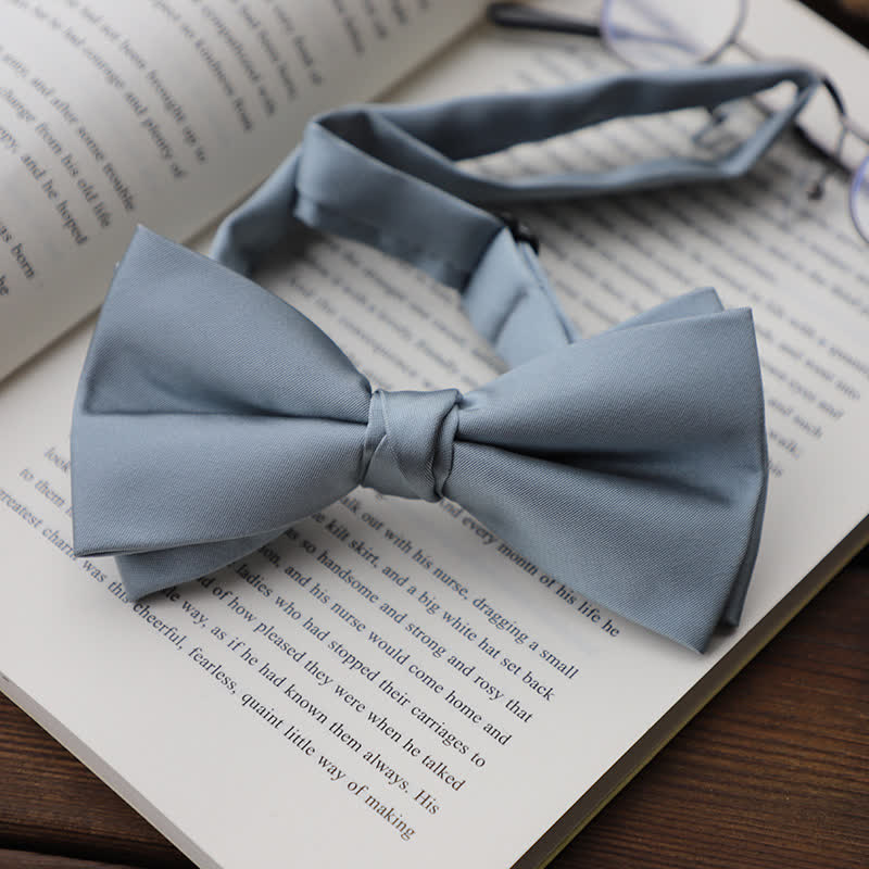 Men's Solid Color Double Layered Handkerchief Bow Tie - Image 16