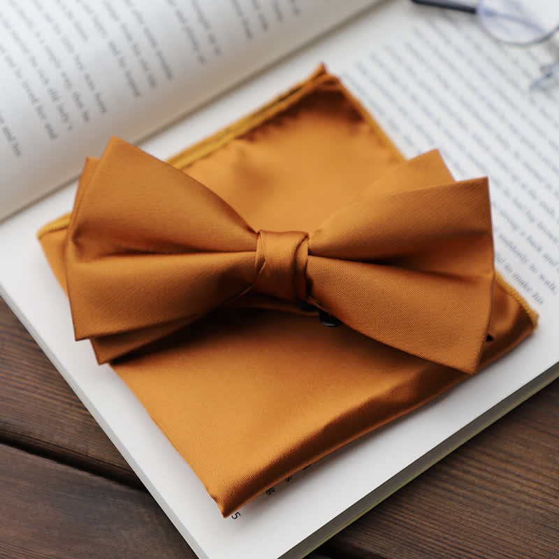 Men's Solid Color Double Layered Handkerchief Bow Tie - Image 17
