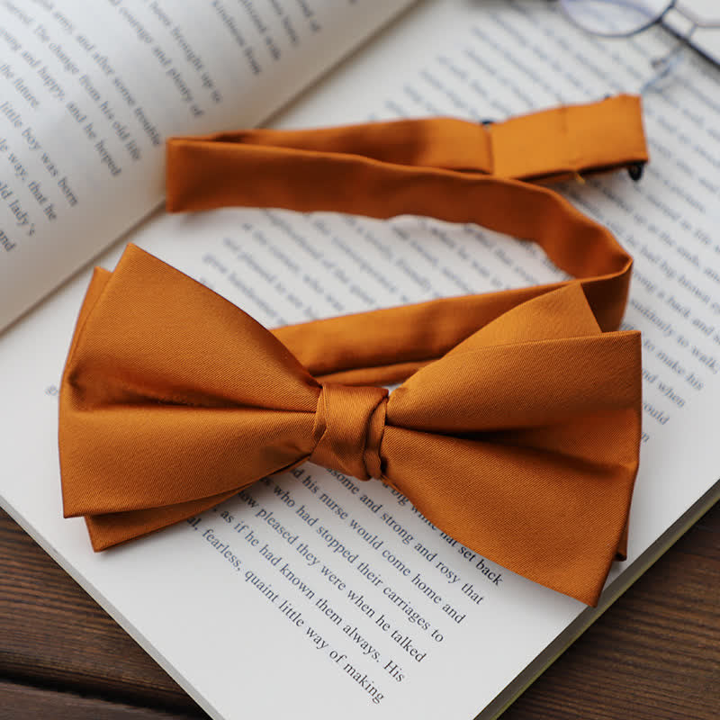 Men's Solid Color Double Layered Handkerchief Bow Tie - Image 18