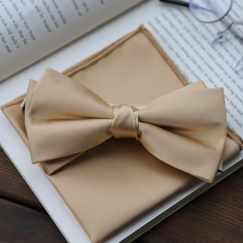 Men's Solid Color Double Layered Handkerchief Bow Tie - Image 19