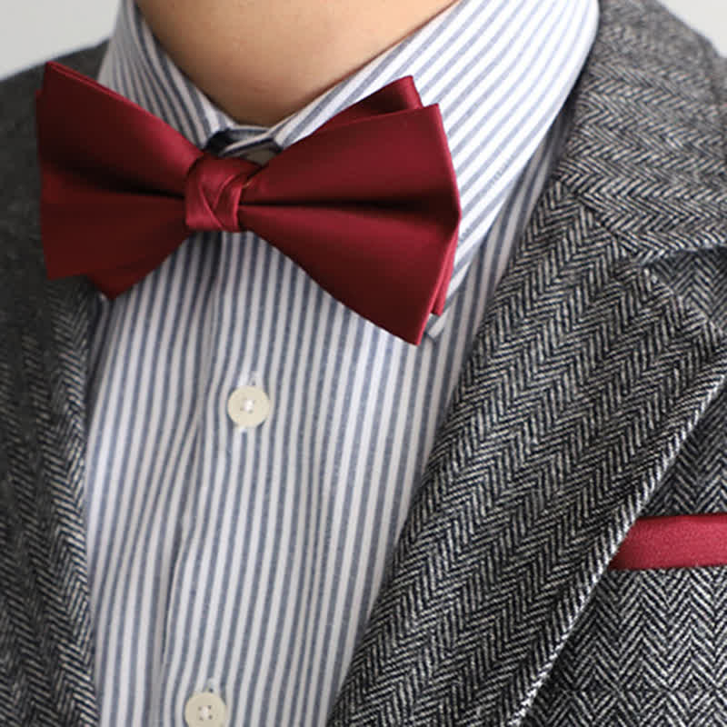 Men's Solid Color Double Layered Handkerchief Bow Tie - Image 2