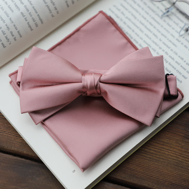 Men's Solid Color Double Layered Handkerchief Bow Tie - Image 21