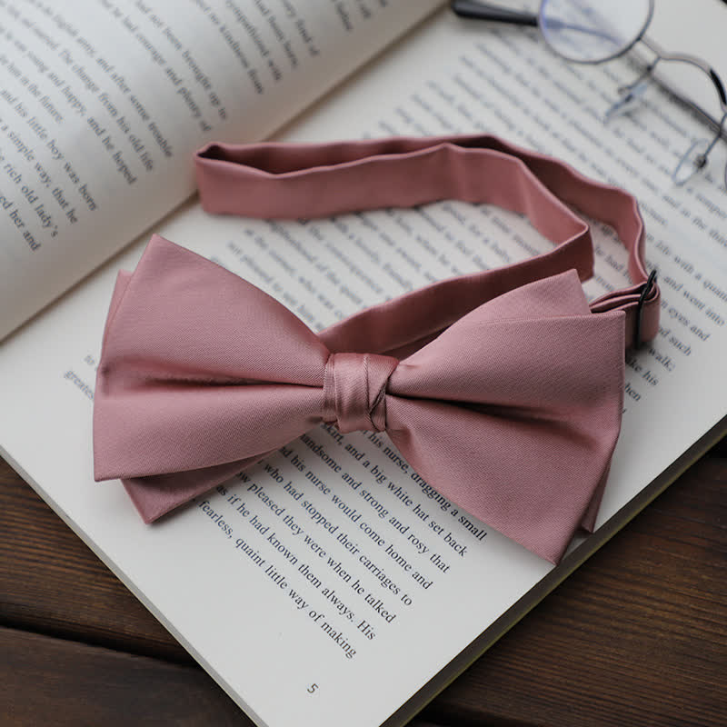 Men's Solid Color Double Layered Handkerchief Bow Tie - Image 22