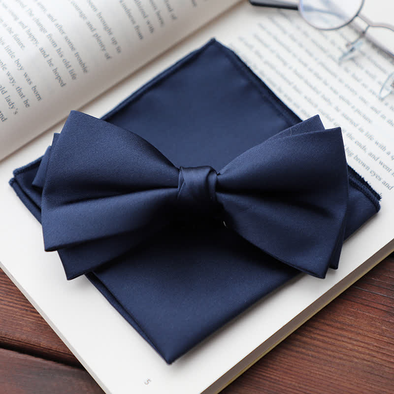 Men's Solid Color Double Layered Handkerchief Bow Tie - Image 23