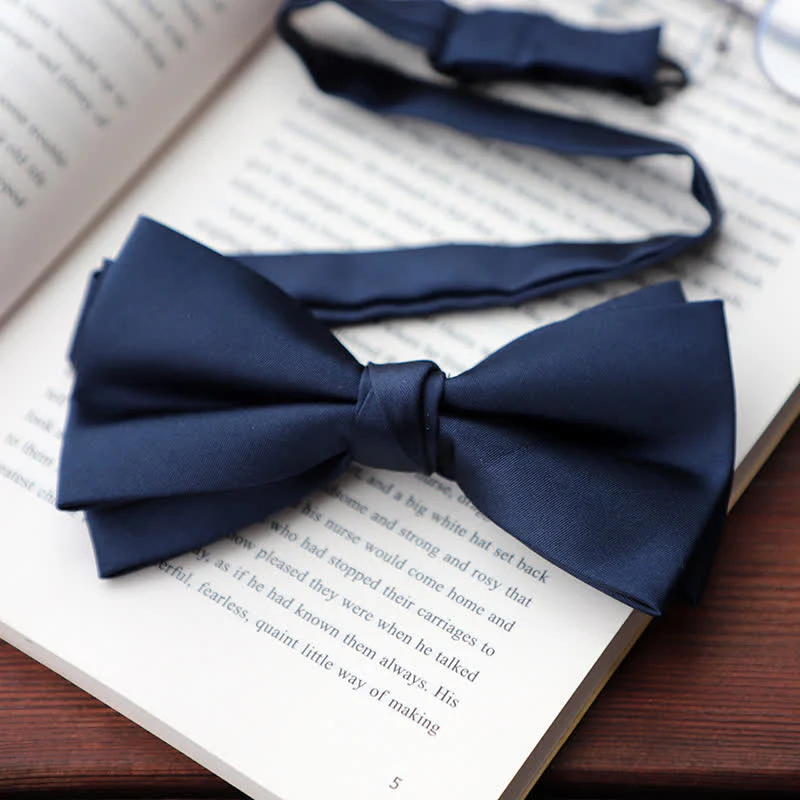 Men's Solid Color Double Layered Handkerchief Bow Tie - Image 24