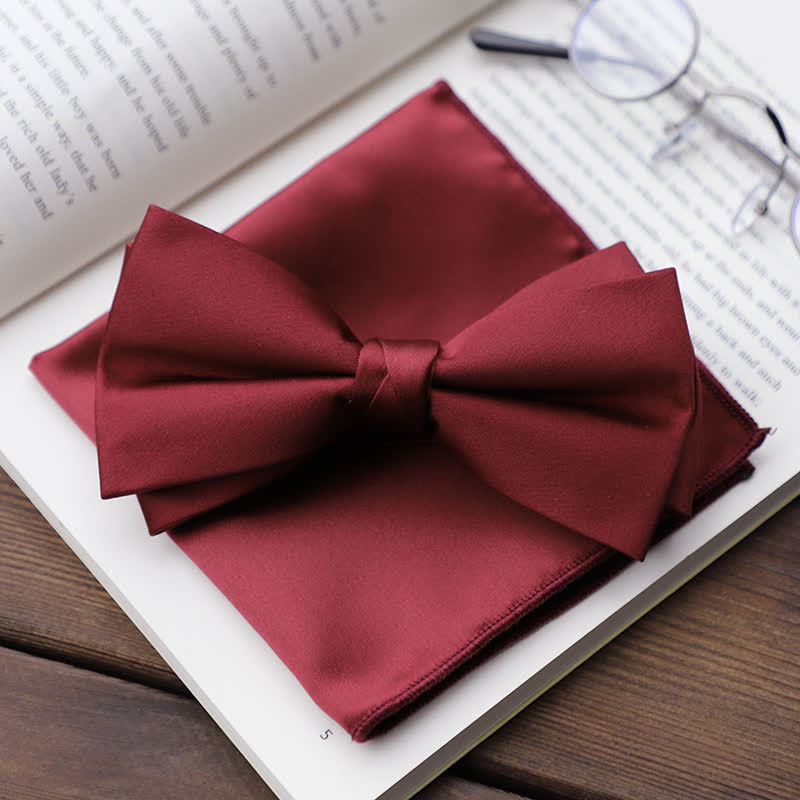 Men's Solid Color Double Layered Handkerchief Bow Tie - Image 3
