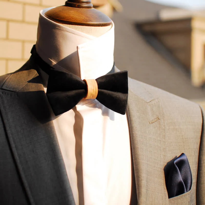 Men's Solid Color Graceful Velvet Leather Loop Bow Tie - Image 2