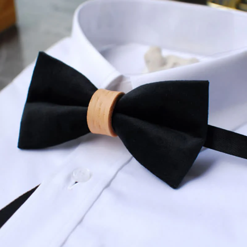 Men's Solid Color Graceful Velvet Leather Loop Bow Tie - Image 3