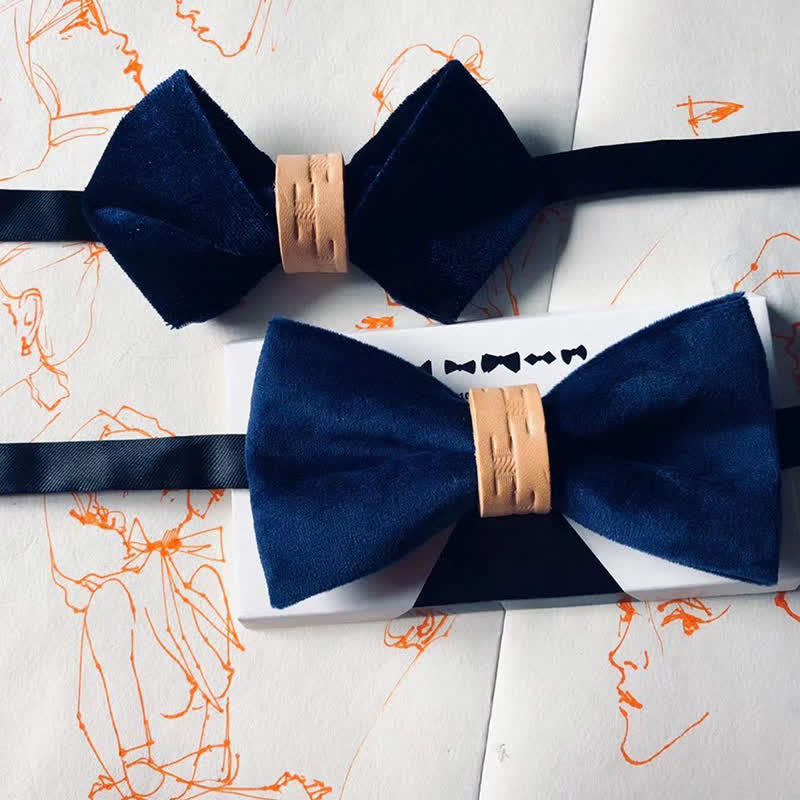 Men's Solid Color Graceful Velvet Leather Loop Bow Tie - Image 4