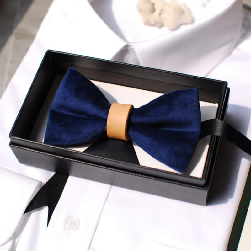 Men's Solid Color Graceful Velvet Leather Loop Bow Tie - Image 6