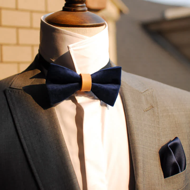 Men's Solid Color Graceful Velvet Leather Loop Bow Tie - Image 7