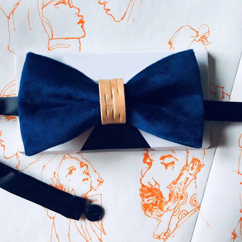 Men's Solid Color Graceful Velvet Leather Loop Bow Tie - Image 8