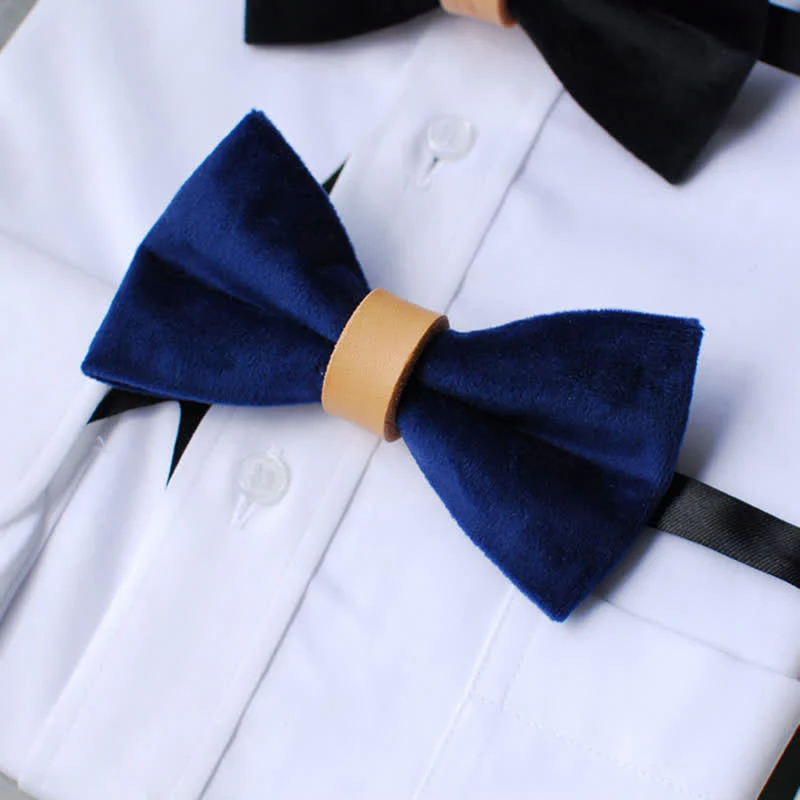 Men's Solid Color Graceful Velvet Leather Loop Bow Tie - Image 9