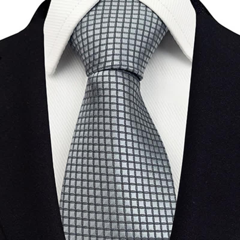 Men's Solid Color Subtle Checked Office Necktie - Image 2