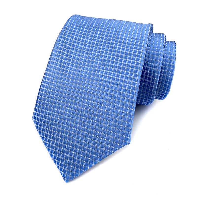 Men's Solid Color Subtle Checked Office Necktie - Image 8