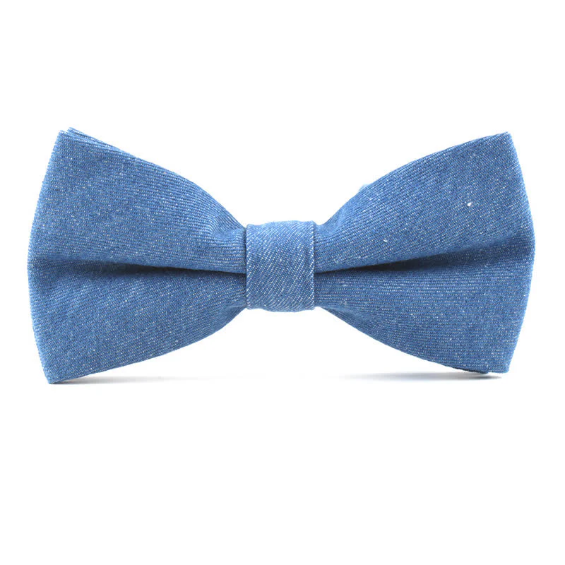 Men's Solid Color Twill Denim Cotton Bow Tie - Image 8