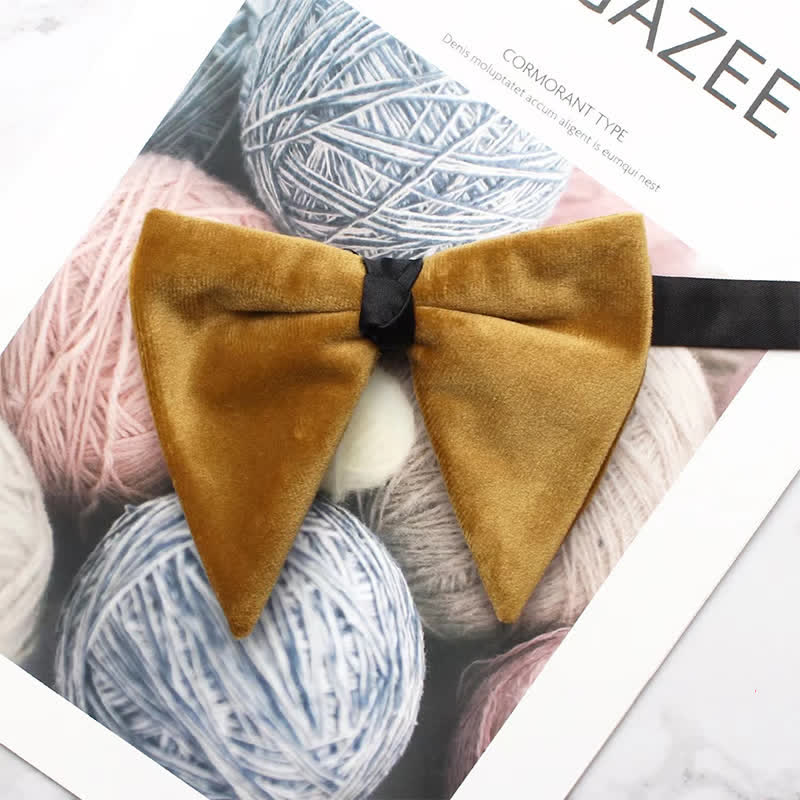 Men's Solid Color Velvet Oversized Pointed Bow Tie - Image 3