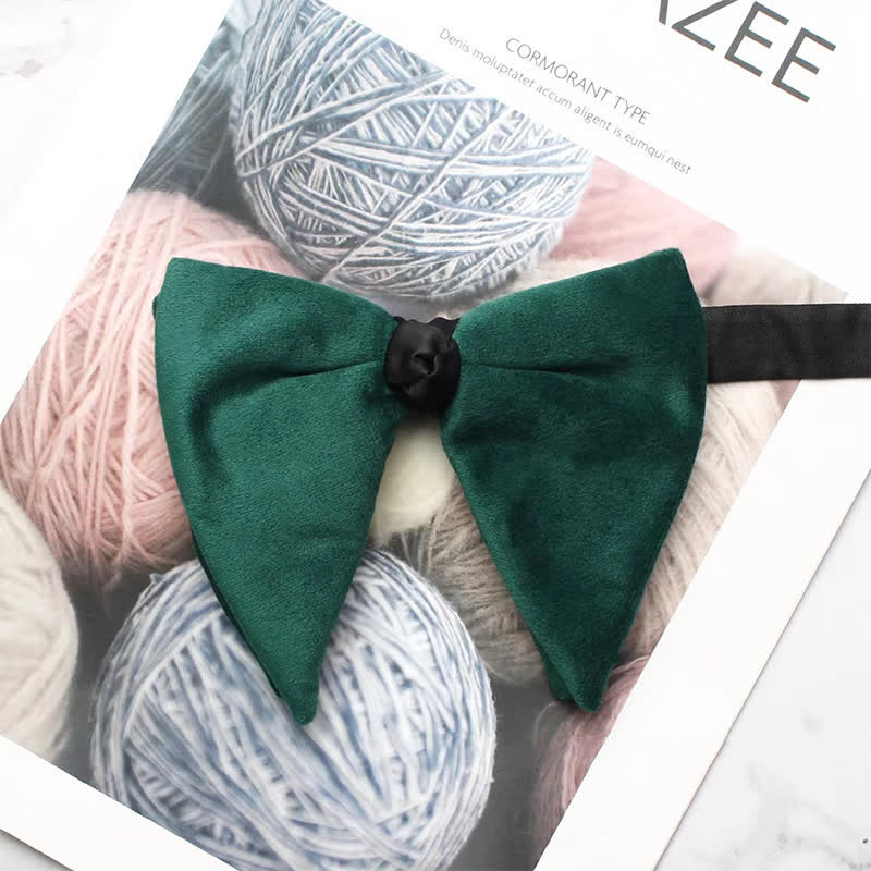 Men's Solid Color Velvet Oversized Pointed Bow Tie - Image 5