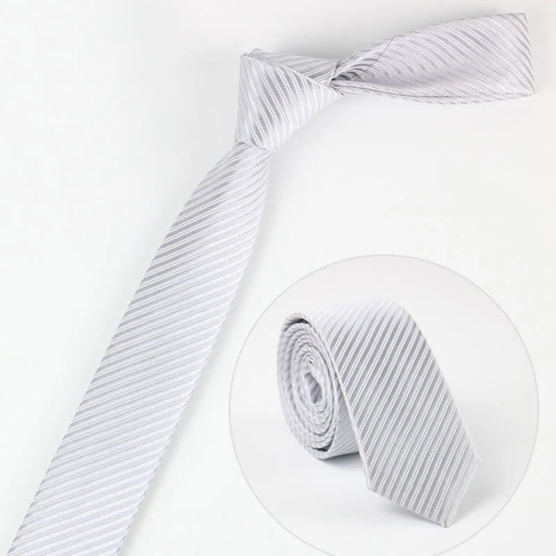 Men's Solid Grey Blue White Twill Daily Necktie - Image 7