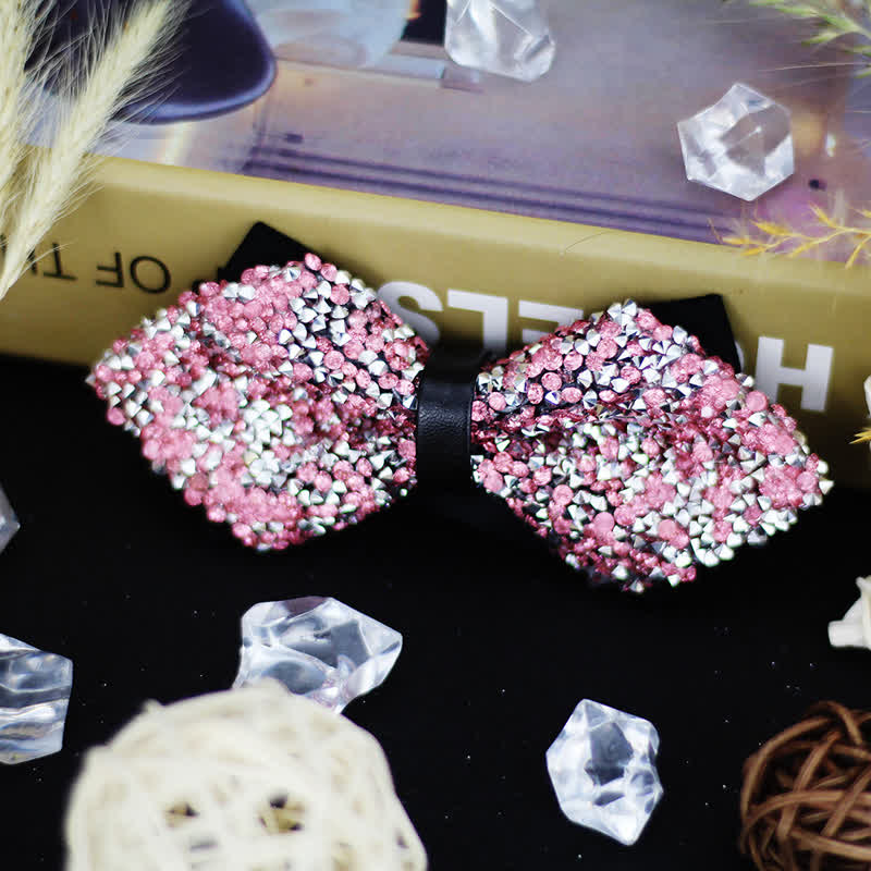 Men's Sparkle Rhinestone Double Layered Pointy Bow Tie - Image 4
