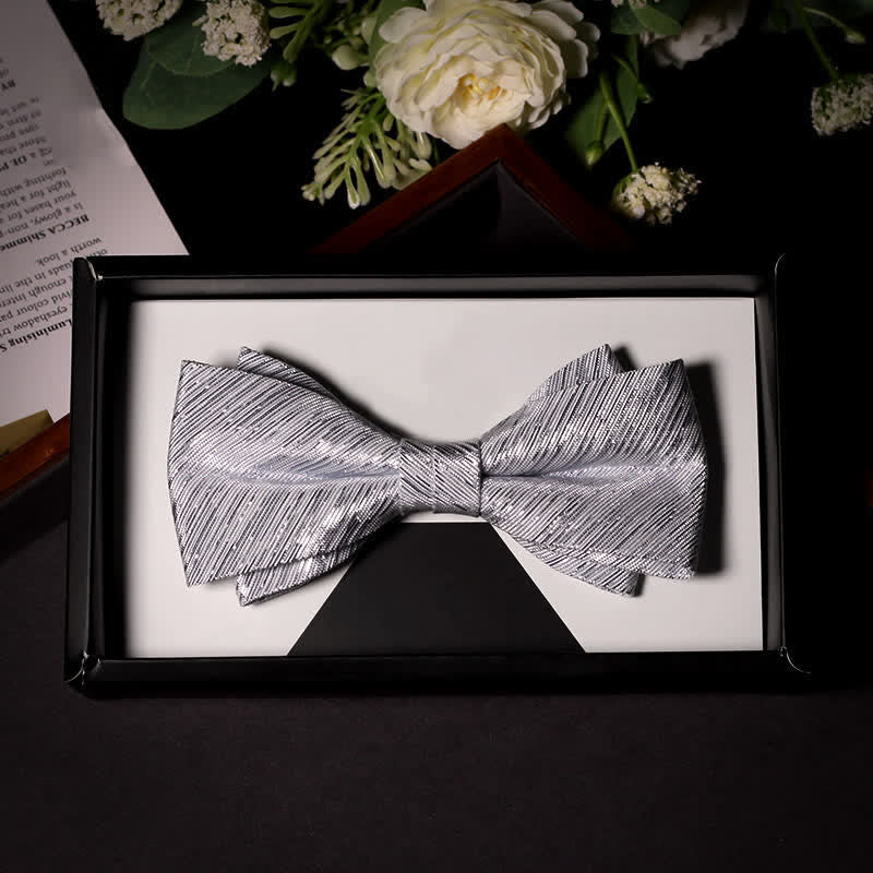 Men's Sparkle Silver Gray Series Twilled Bow Tie - Image 5