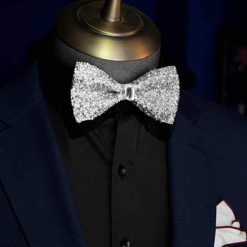 Men's Sparkling White Rhinestones Gem Bow Tie - Image 5