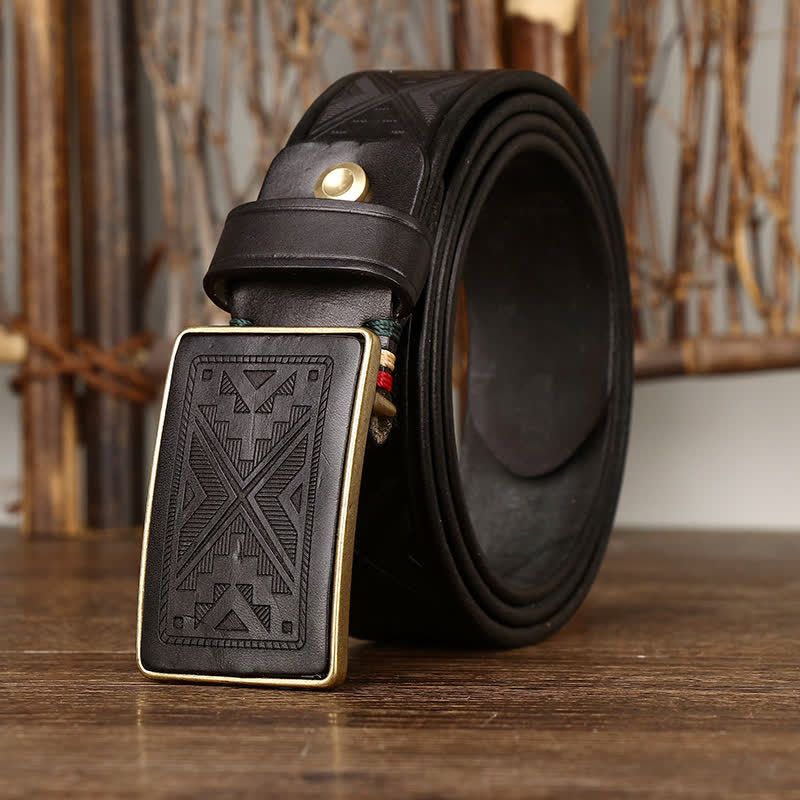 Men's Square Buckle Engraving Totem Pattern Leather Belt - Image 8