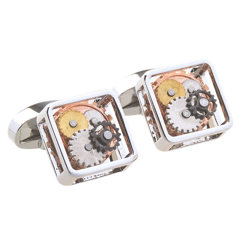 Men's Square Mechanical Art Steampunk Gears Cufflinks