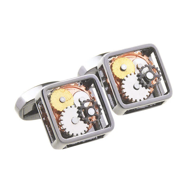 Men's Square Mechanical Art Steampunk Gears Cufflinks - Image 4