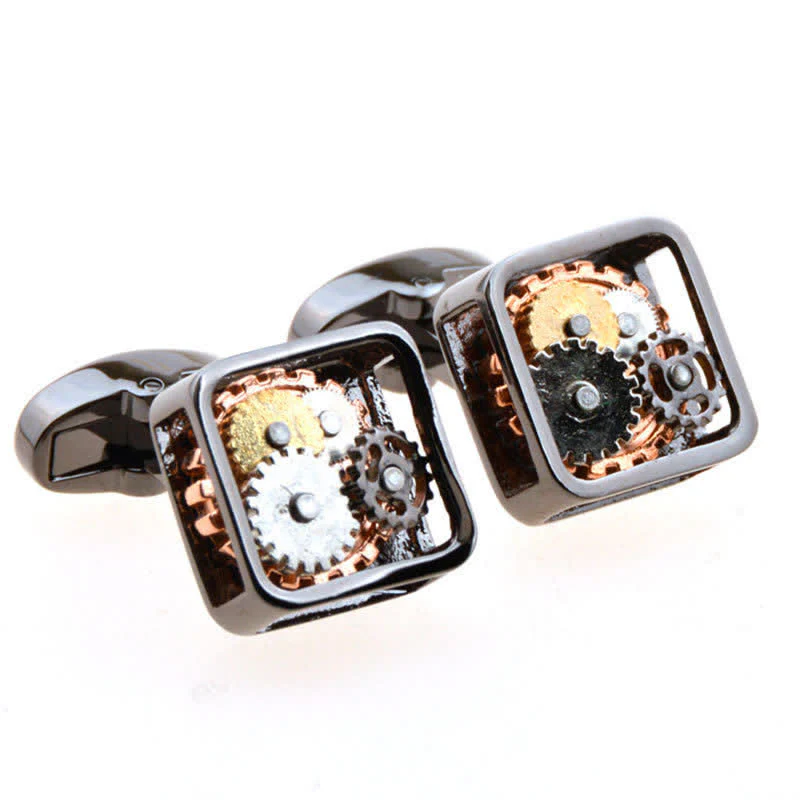 Men's Square Mechanical Art Steampunk Gears Cufflinks - Image 6