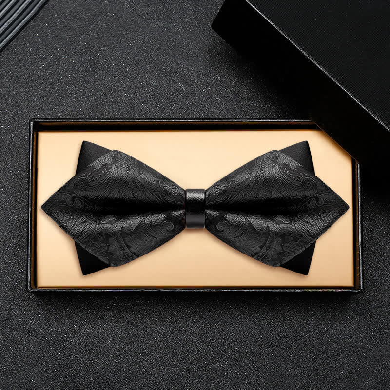 Men's Stylish Paisley Double Layers Pionted Bow Tie - Image 11